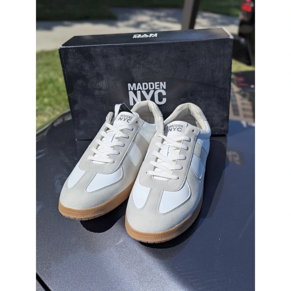 Minimalist Court Sneakers Gum Sole White Lace Up Madden NYC Men NIB 12
